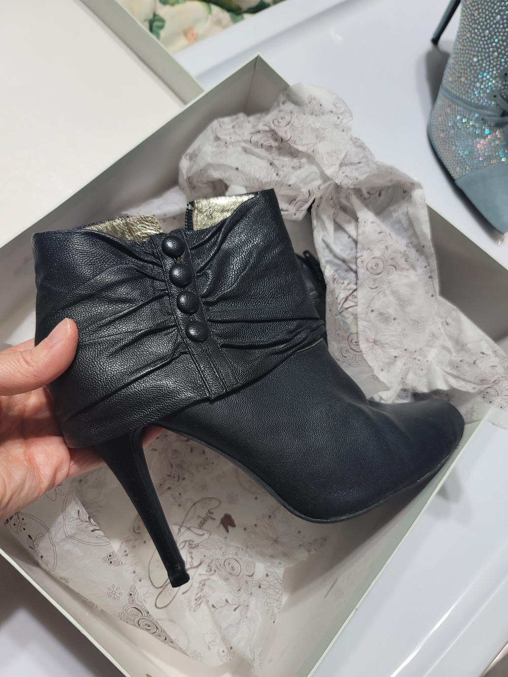 Lovely People Rachel Black Button-Accent High-Heel Ankle Boots